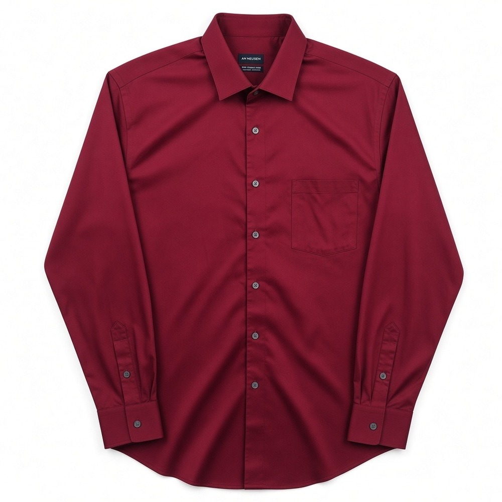 Van Heusen Dress Shirt Mens L Burgundy Ultra Wrinkle Free Regular Fit Stretch